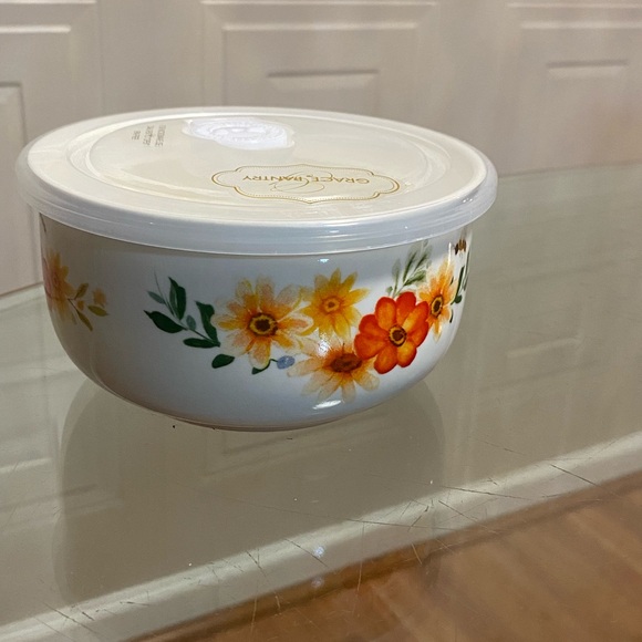 GRACE PANTRY Flower Floral Bees Ceramic Storage Bowl w LID & DIAL VENT 5” - Picture 2 of 7